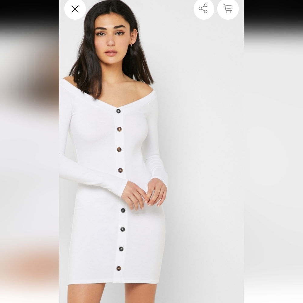 Forever 21 button front Bardot bodycon dress - Picture 1 of 3